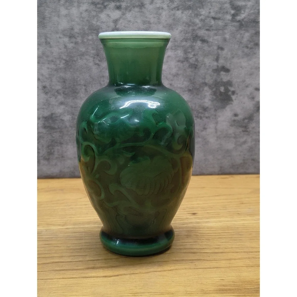 Avon Vase Vintage Jade Green Cased Glass  Spring Bouquet Fragranced